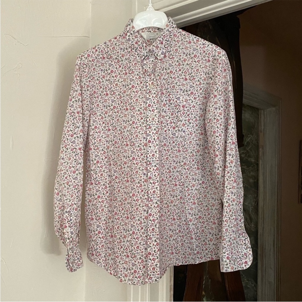 VINTAGE Romantic Floral Button Front Button down collar Shirt Blouse